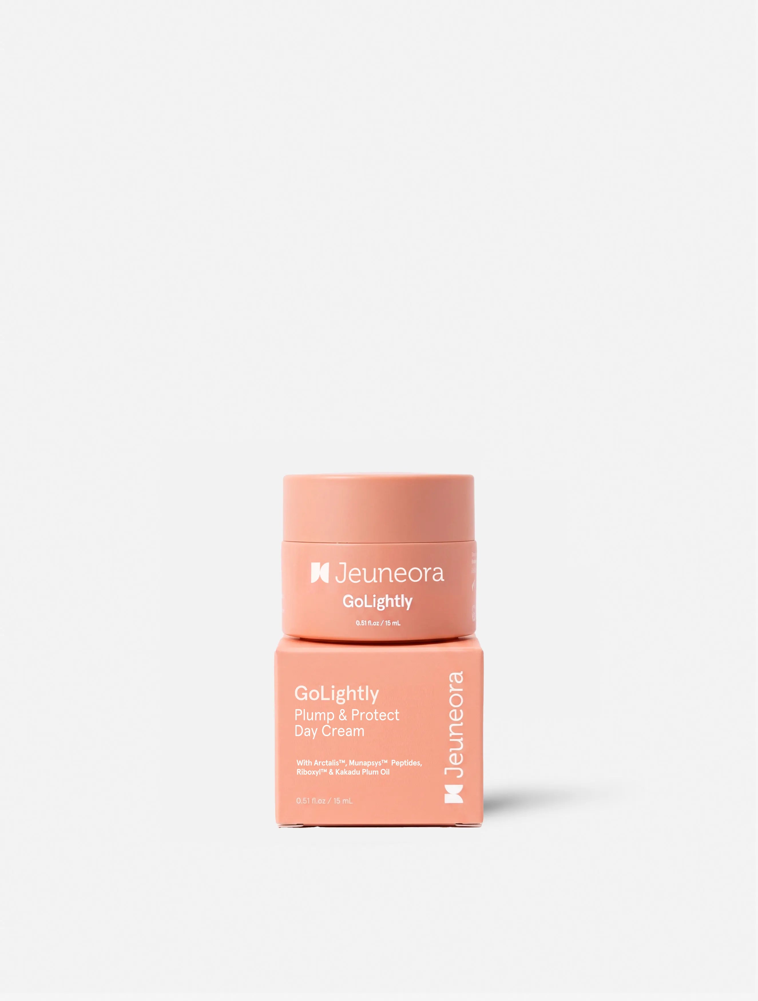 Jeuneora GoLightly Mini Day Cream 15ml jar with its outer packaging