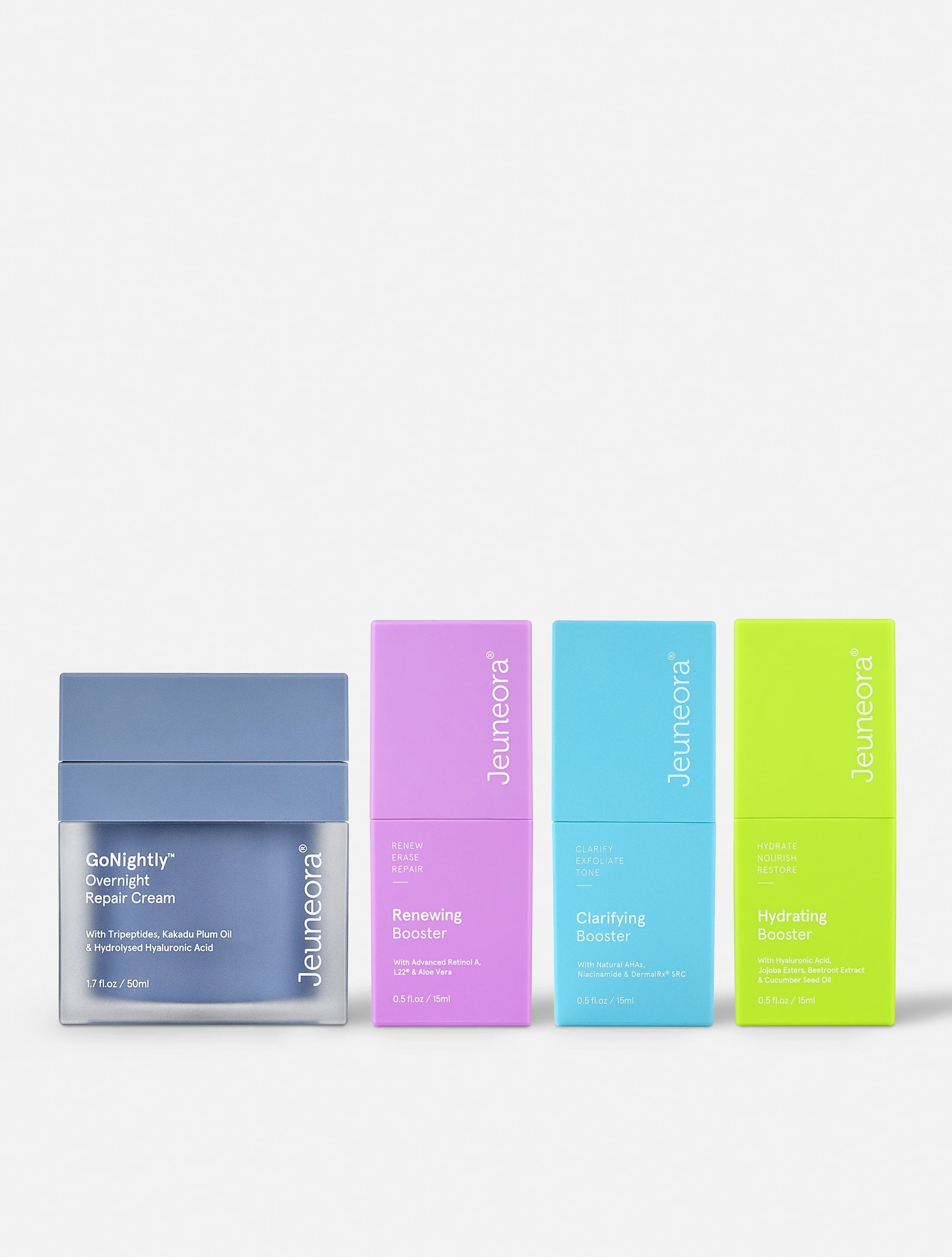 Skin Cycling Pack Renewing Booster, Clarifying Booster, Hydrating Booster, GoNightly