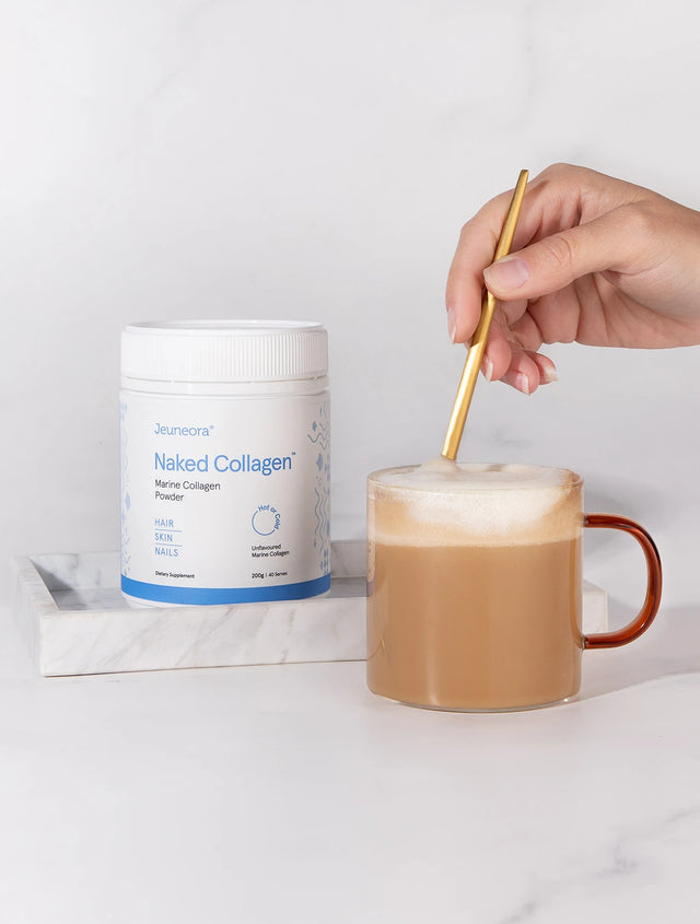 Naked Collagen™ Marine Collagen Powder stirring into coffee